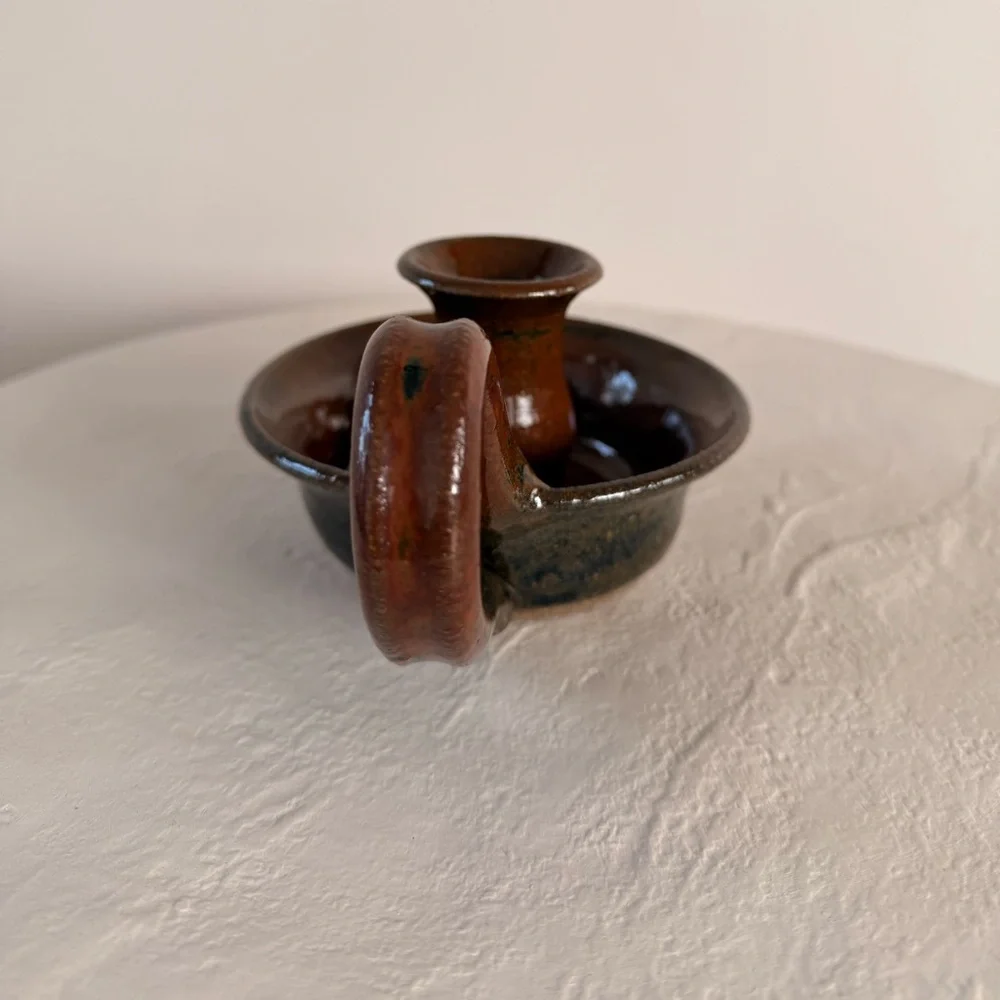 VINTAGE CHAMBER-STICK STUDIO POTTERY CANDLE HOLDER HANDMADE COTTAGECORE BOHO MCM